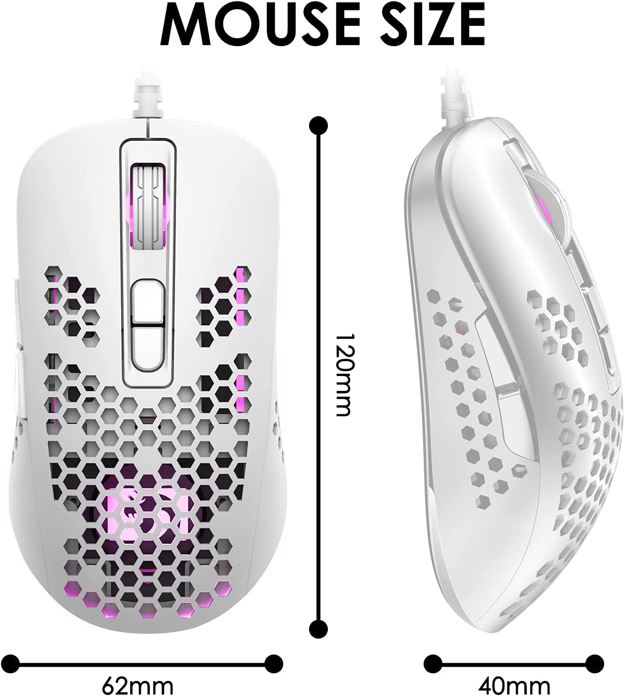 MAMBASNAKE 383 Lightweight Wired Mouse, USB Optical Computer Mice with RGB Backlit, 4 Adjustable DPI Up to 2400, Honeycomb Shell