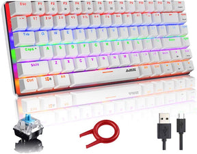 AJAZZ AK33 Gaming Mechanical Keyboard Type-C Computer Keyboard with Rainbow LED Backlit 82keys Anti-ghosting, Blue Switch