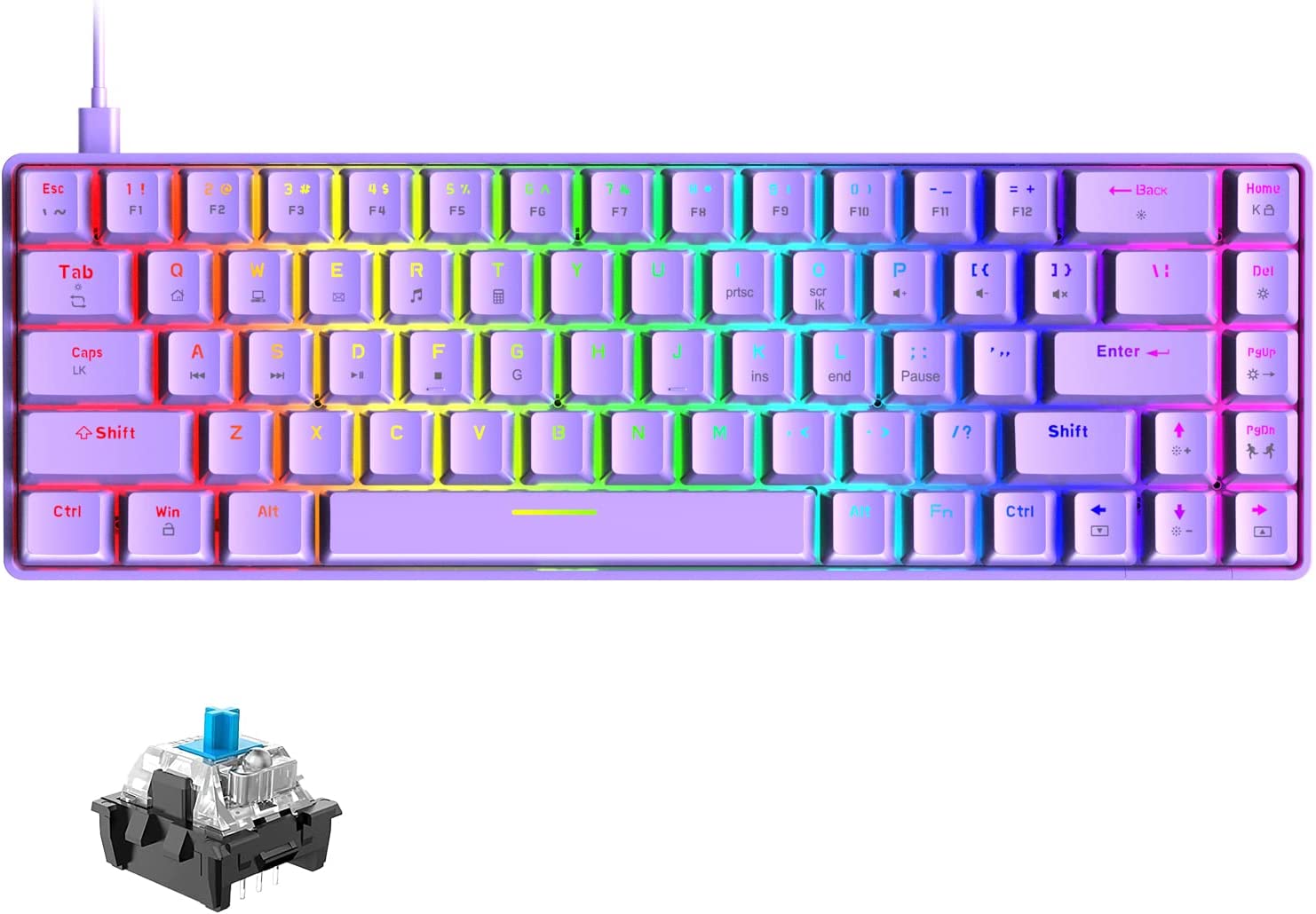 ZIYOU LANG T8 60% Mechanical Mini Gaming Keyboard Compact Type C Wired 68 Keys LED Backlit USB Waterproof Keyboard 18 Chroma RGB