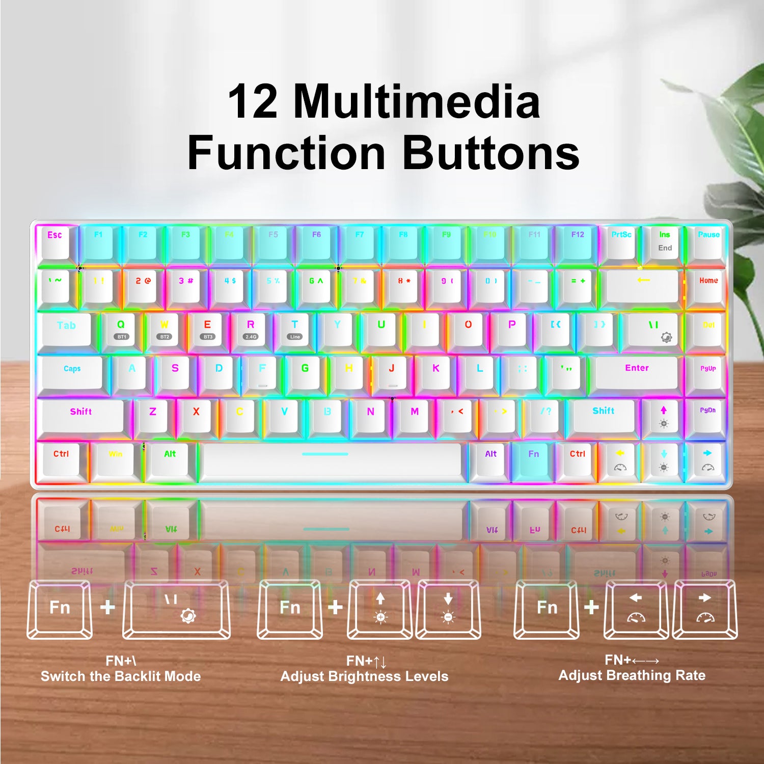 XINMENG XM84 84 Keys 3 Modes Mechanical Keyboard, Bluetooth 5.0/Wireless 2.4G/Wired, Rechargeable 3000mAh Battery, 20 LED Backlit Mode