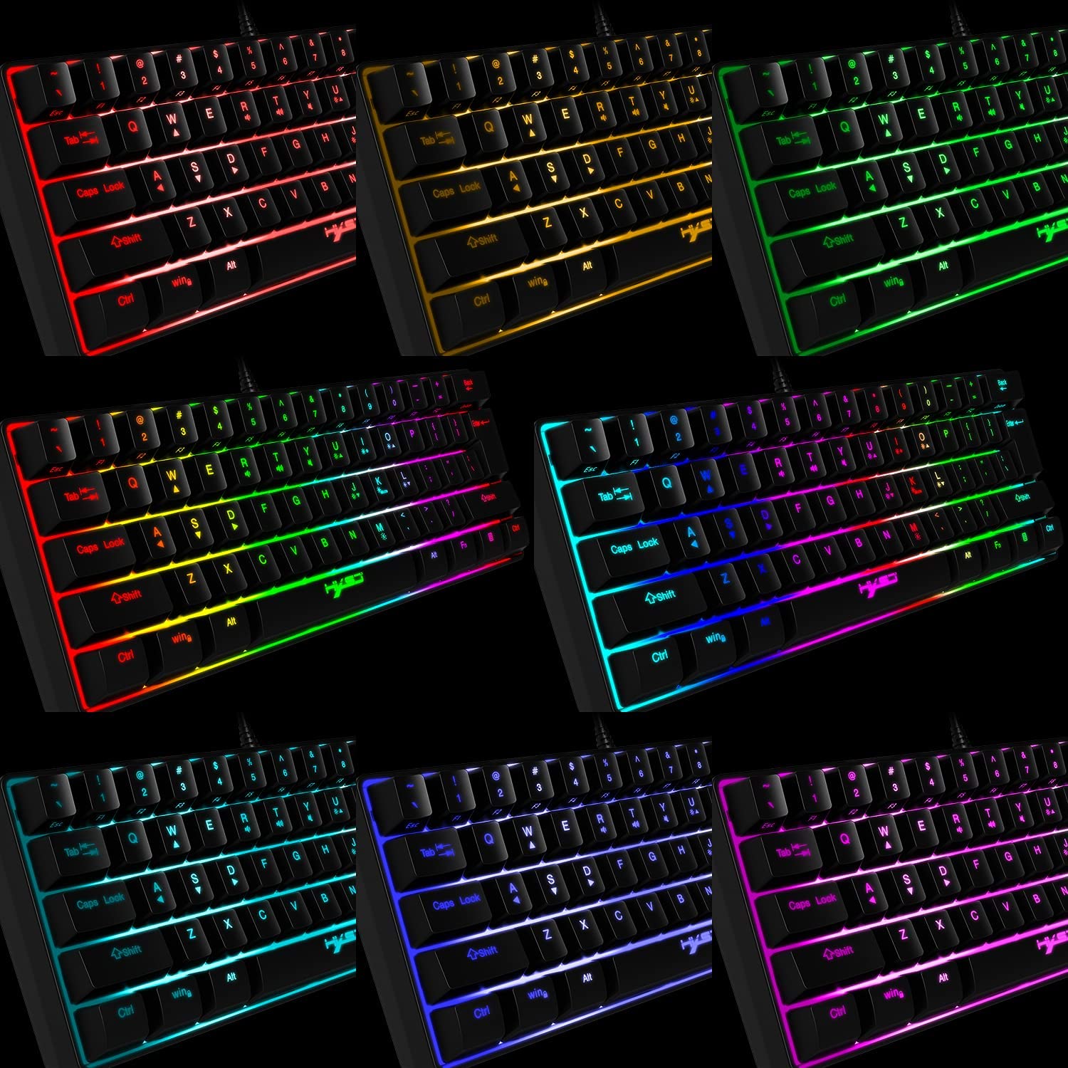 HXSJ V700 60% Gaming Keyboard, 61 Keys Portable Mini Compact Keyboard, 11 RGB Illuminated LED Backlit Waterproof Keyboard