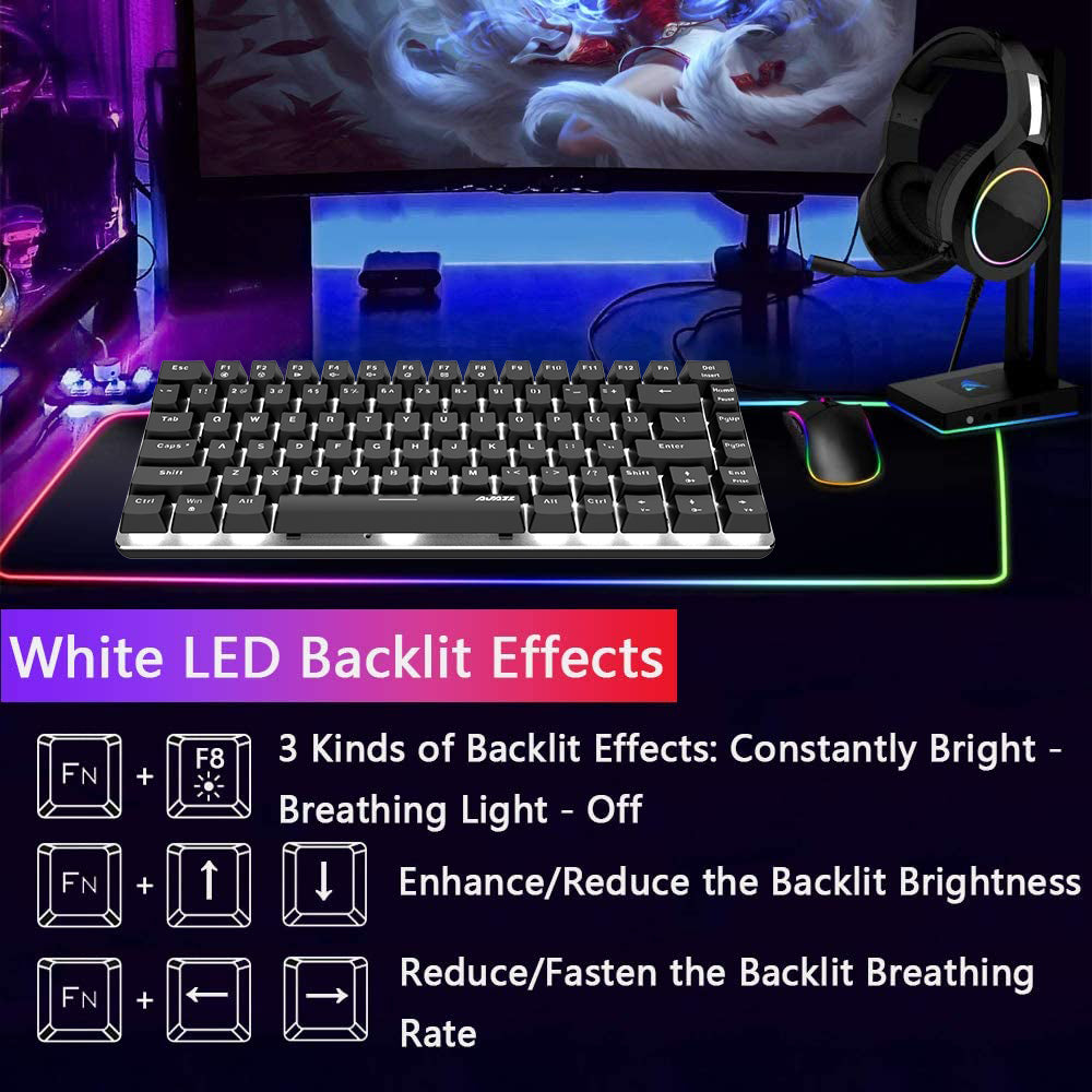 AJAZZ AK33 Gaming Mechanical Keyboard Type-C Computer Keyboard with Rainbow LED Backlit 82keys Anti-ghosting, Blue Switch