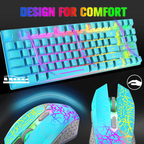 ZIYOU LANG T87 Wireless Gaming Keyboard and Mouse Combo with 87 Key Rainbow LED Backlight Rechargeable 3800mAh Battery Mechanical Feel Anti-ghosting Ergonomic Waterproof RGB Mute Mice for Computer PC Gamer (Black)