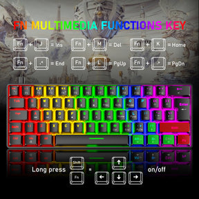 ZIYOU LANG T60 Keyboard Mouse Set, 60% Compact 62 Key USB C Backlit Mechanical Gaming Keyboard, 6400DPI RGB Gaming Mouse, Mice Pad