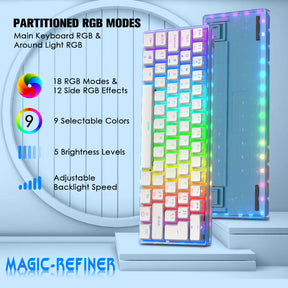 MAGIC-REFINER MK-1 60% Wired Mechanical Gaming Keyboard, PBT Pudding Keycaps, Hot-Swappable, 18 RGB Backlit, Outemu Red Switch, for PC/PS4/Xbox