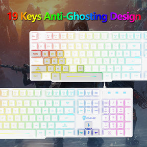 KUIYN T6 Wired Keyboard Mouse Combo 12 Chroma RGB Backlit Mechanical Feel Gaming Keyboard+2400DPI 6 Buttons LED Gaming Mouse+Mouse Pad