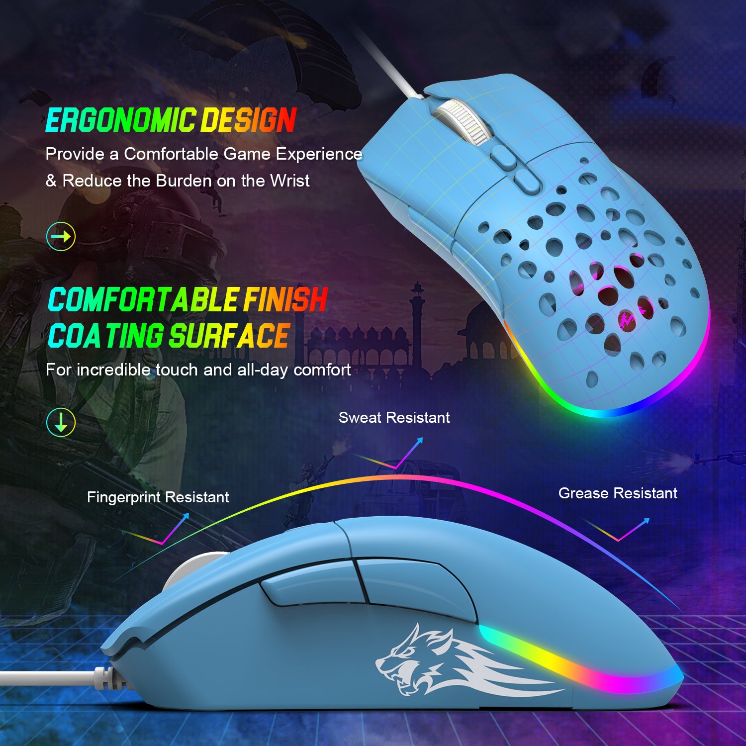 ZIYOU LANG D19 Wired RGB Gaming Mouse, 12000DPI, 7 Programmable Buttons, Adjustable Weights, Honeycomb Shell Mice for PC/PS4/XBOX