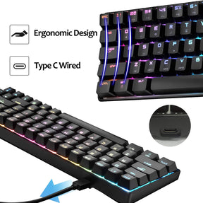 MAGIC-REFINER MK14 60% Mechanical Gaming Keyboard Type C Wired 68 Keys LED illuminated 18 Chroma RGB Lighting Clicky Switches Anti-ghosting