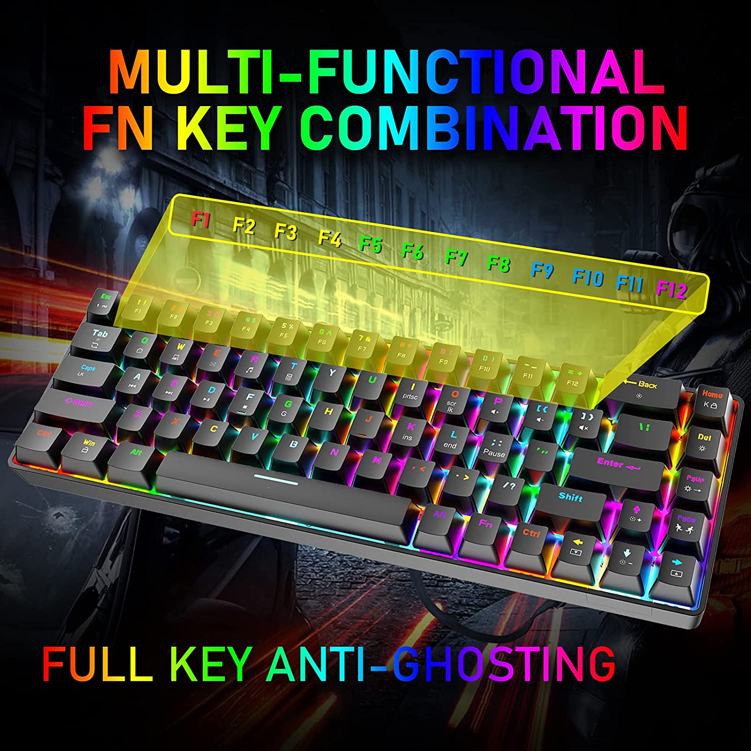 ZIYOU LANG T8 60% Mechanical Mini Gaming Keyboard Compact Type C Wired 68 Keys LED Backlit USB Waterproof Keyboard 18 Chroma RGB