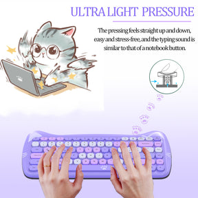 AJAZZ 3060i Wireless Cute Computer Keyboard Lovely Cat Silent Office Bluetooth Keyboard Retro Round Matte Texture Keycap for iPad Laptop