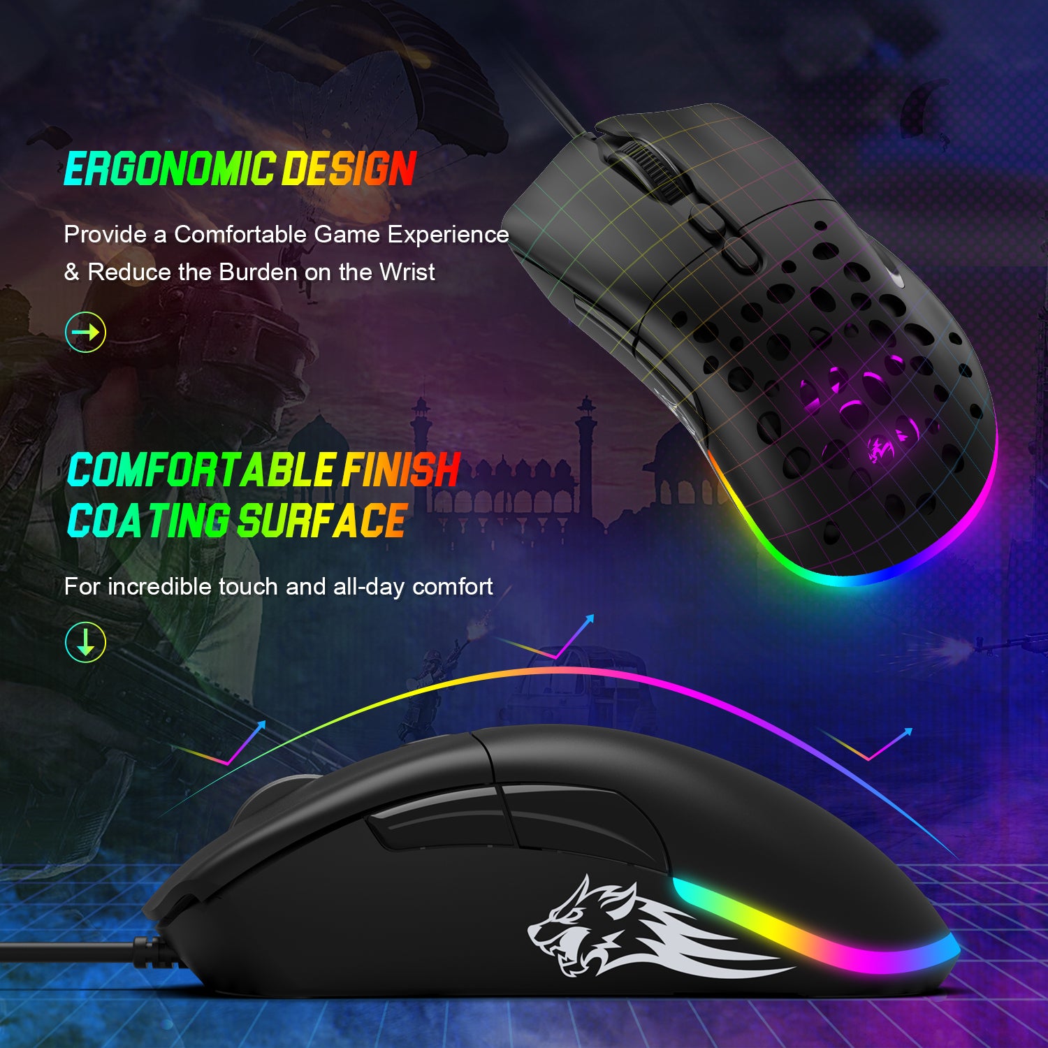 ZIYOU LANG D19 Wired RGB Gaming Mouse, 12000DPI, 7 Programmable Buttons, Adjustable Weights, Honeycomb Shell Mice for PC/PS4/XBOX