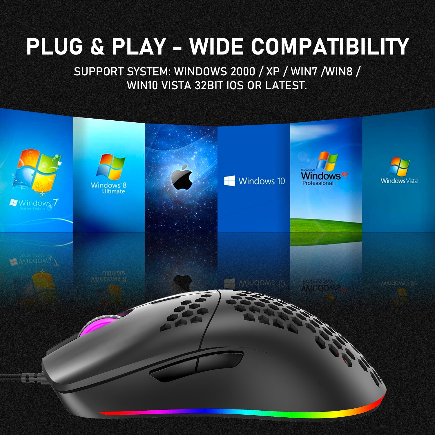 ZIYOU LANG M1 Wired Lightweight Gaming Mouse,6 RGB Backlit with 7 Buttons Programmable, Adjustable 6400DPI ,Ultralight Honeycomb Shell