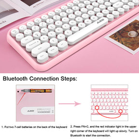 AJAZZ 308i Retro Wireless Keyboard, Cute Round Compact 84 Keys Silent Bluetooth Keyboard, Typewriter Design for iPad, PC, Laptop