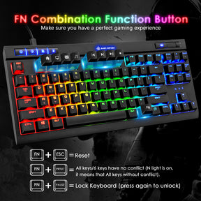 MAGIC-REFINER MK17 87 Key RGB Mechanical Gaming Keyboard, 18  RGB LED Backlit, Multimedia Digital Volume Wheel, full Keys All-ghosting-Blue Switches