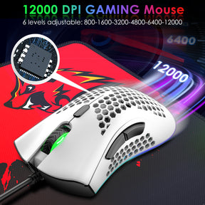 ZIYOU LANG K61 - 60% Compact Gaming Keyboard and Mouse Set UK Layout Ultralight 12000 DPI Breathable LED Honeycomb Shell Mouse