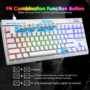 MAGIC-REFINER MK17 87 Key RGB Mechanical Gaming Keyboard, 18  RGB LED Backlit, Multimedia Digital Volume Wheel, full Keys All-ghosting-Blue Switches