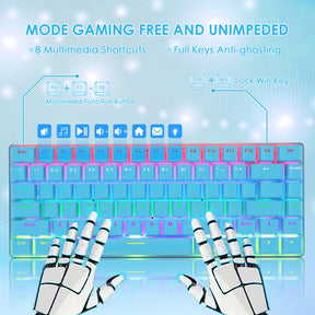 AJAZZ AK33 Gaming Mechanical Keyboard Type-C Computer Keyboard with Rainbow LED Backlit 82keys Anti-ghosting, Blue Switch