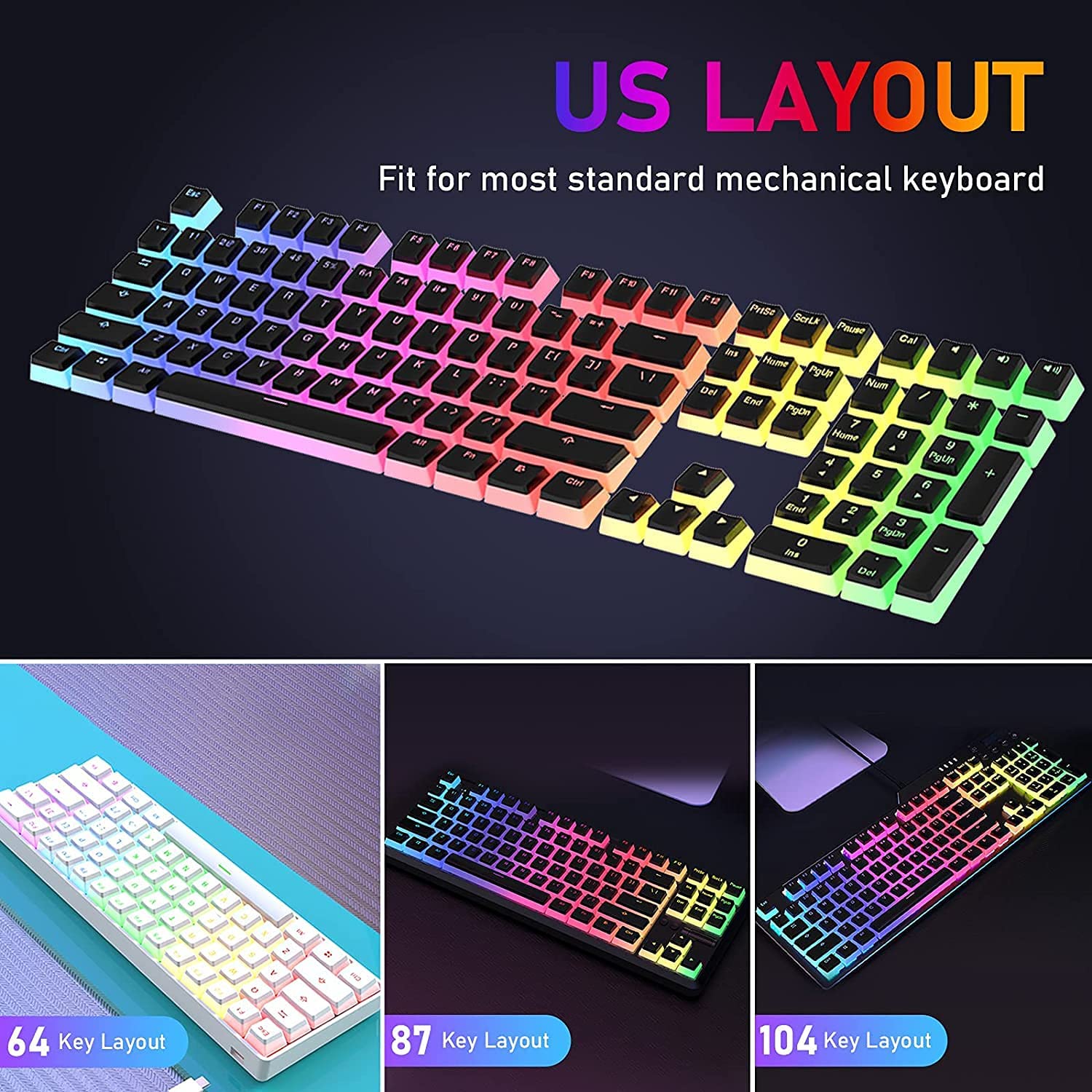 AJAZZ PBT Pudding Keycaps with Keycap Puller 108 Key Double Shot Keycaps Translucent Layer OEM Profile Keycap Full 104 Key/60% Compact 61 Key/68 Key