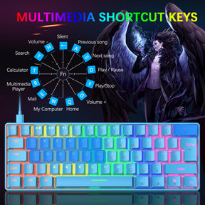 ZIYOU LANG T60 Mini 60% Percent Gaming Mechanical Keyboard UK Layout 19 Rainbow Light Up Compact Keyboard USB-C Cable for PC MAC