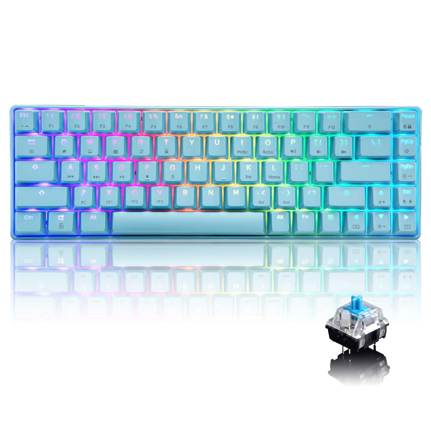 MAGIC-REFINER MK14 60% Mechanical Gaming Keyboard Type C Wired 68 Keys LED illuminated 18 Chroma RGB Lighting Clicky Switches Anti-ghosting