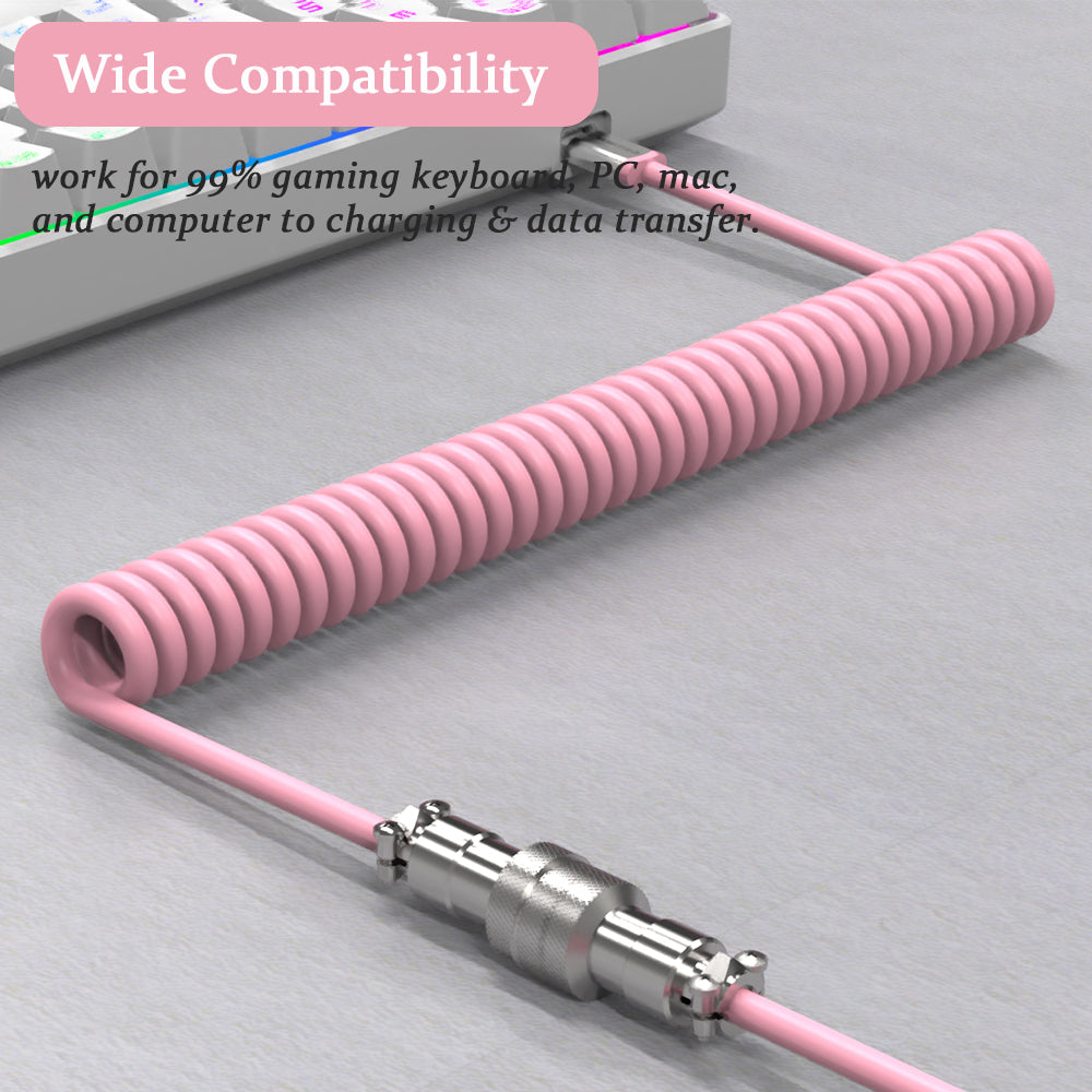 MAMBASNAKE Coiled Gaming Keyboard Cable, Pro Custom USB-C Cable for Mechanical Keyboard, TPU Spring Type-C Cable with Metal Aviation Connector