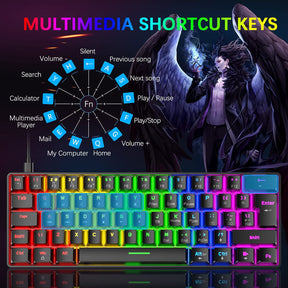 ZIYOU LANG T60 Mini 60% Percent Gaming Mechanical Keyboard UK Layout 19 Rainbow Light Up Compact Keyboard USB-C Cable for PC MAC