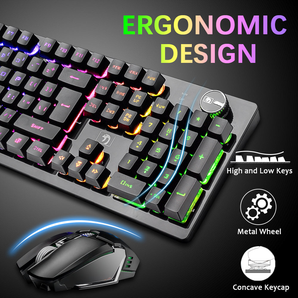 MAMBASNAKE K620 Wireless Gaming Keyboard & Mouse Combo,Mechanical Feel 100% Light Up Keyboard 4800mAh Rechargeable+PC Gaming Mice