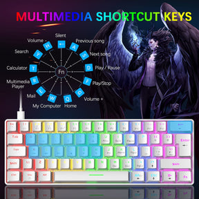 ZIYOU LANG T60 Mini 60% Percent Gaming Mechanical Keyboard UK Layout 19 Rainbow Light Up Compact Keyboard USB-C Cable for PC MAC