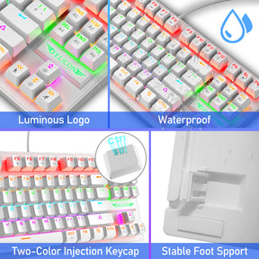 FELiCON K2 Wired 80% Percent Mechanical Gaming Keyboard UK Layout Rainbow Light Up Keyboard Compact 88 Keys Ergonomic for PC Mac