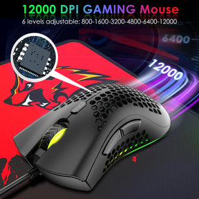 ZIYOU LANG K61 - 60% Compact Gaming Keyboard and Mouse Set UK Layout Ultralight 12000 DPI Breathable LED Honeycomb Shell Mouse