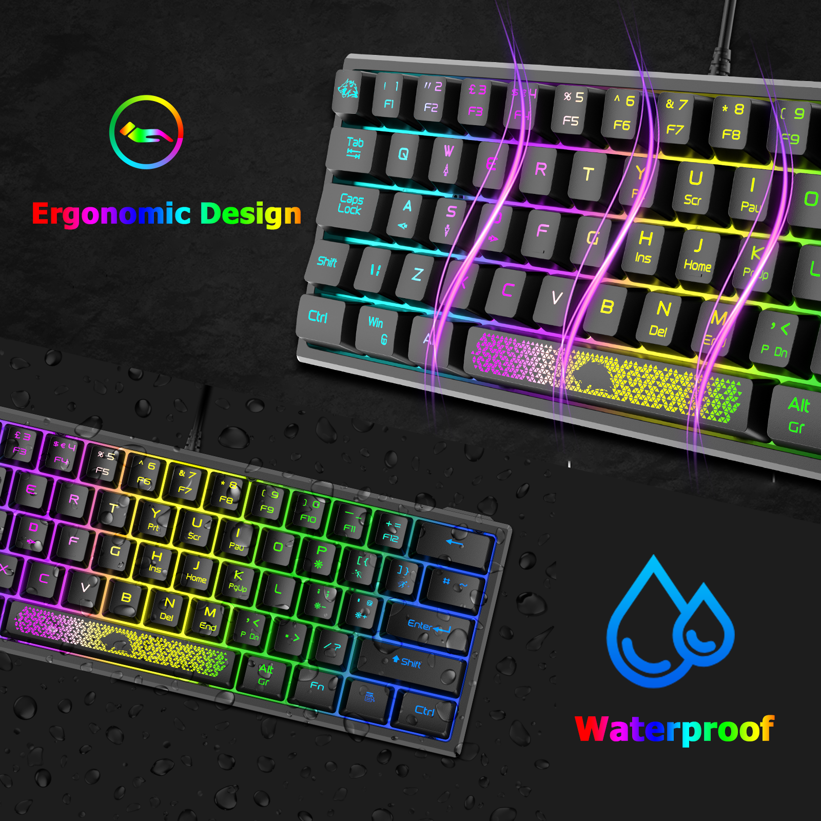 ZIYOU LANG K61 - 60 Percent Compact Gaming Keyboard UK Layout Ultralight LED Backlit Mechanical Feel PS4 Laptop PC Accessories