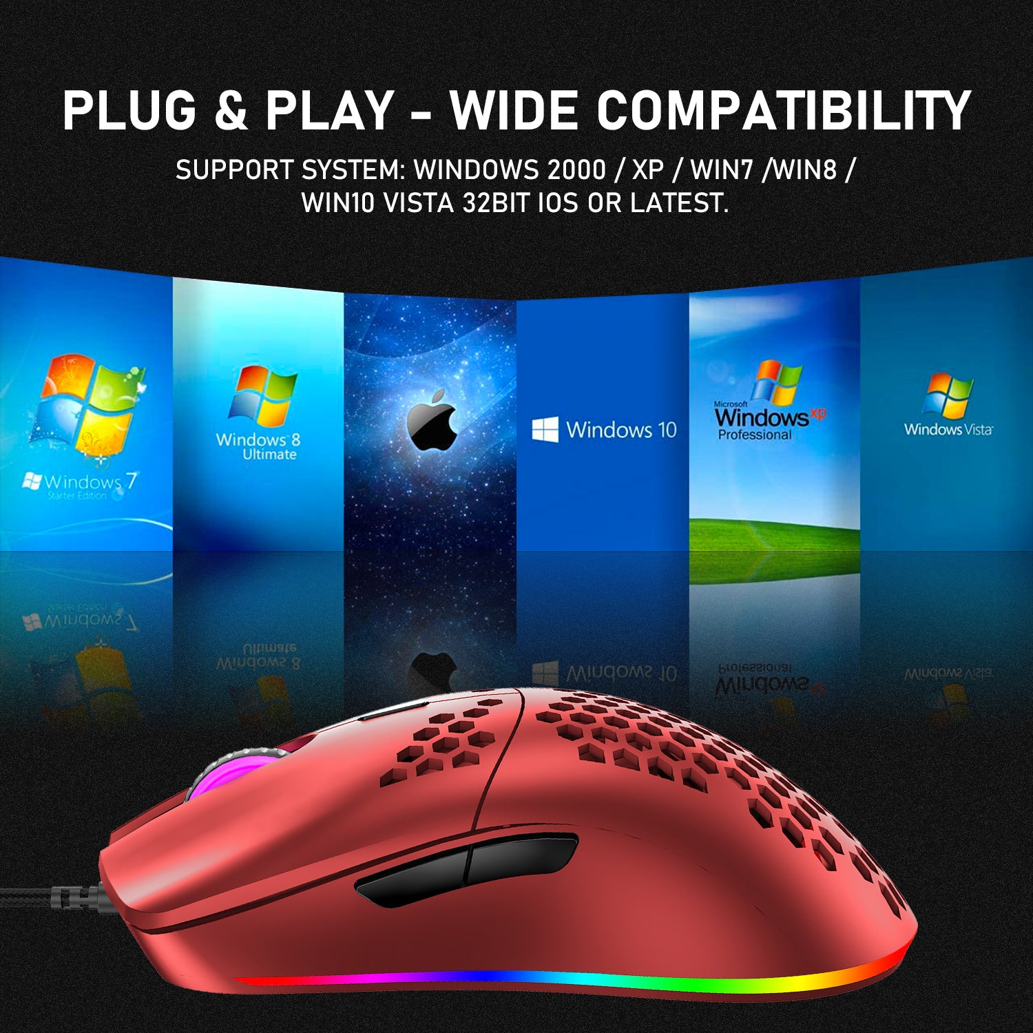 ZIYOU LANG M1 Wired Lightweight Gaming Mouse,6 RGB Backlit with 7 Buttons Programmable, Adjustable 6400DPI ,Ultralight Honeycomb Shell