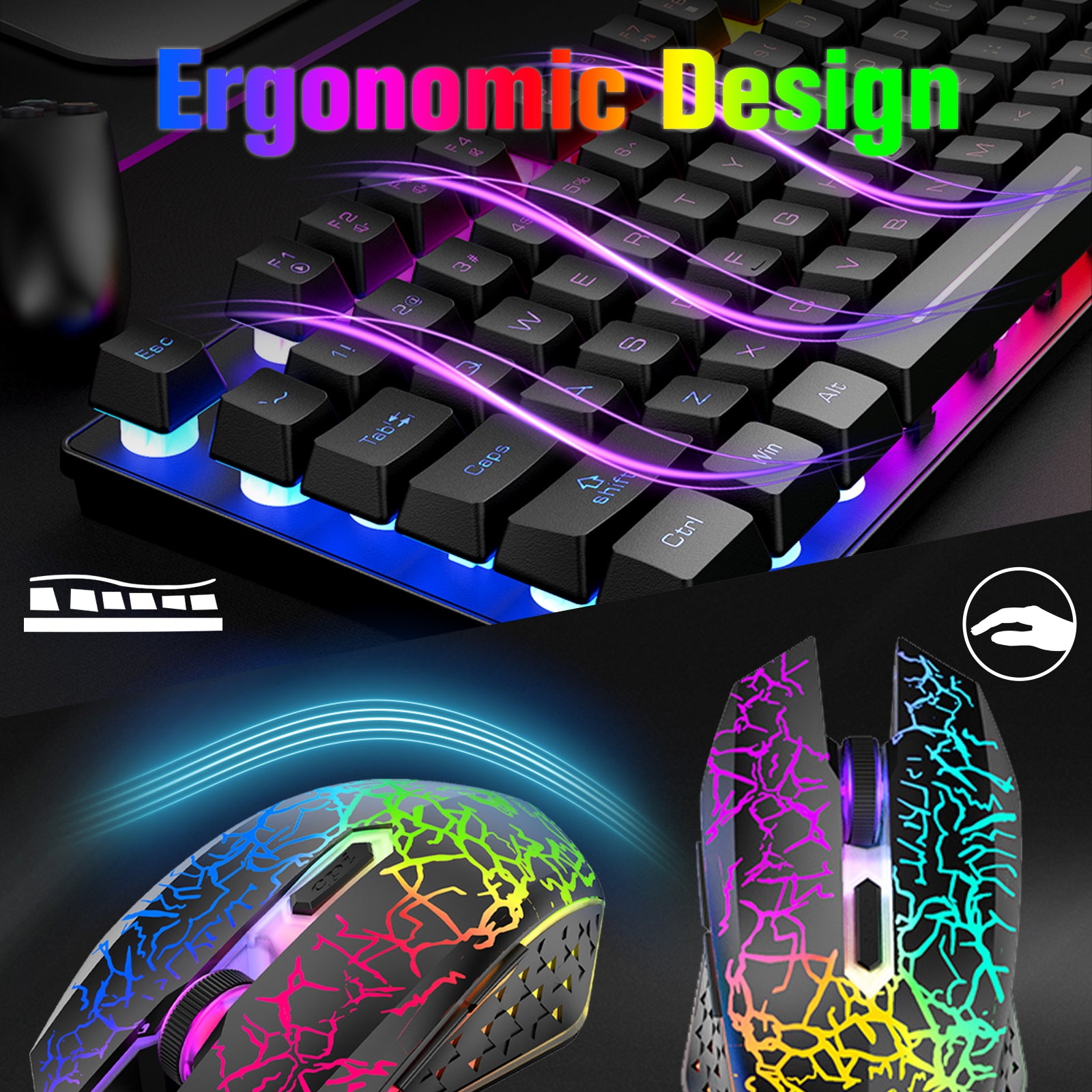 ZIYOU LANG T87 Wireless Gaming Keyboard and Mouse Combo with 87 Key Rainbow LED Backlight Rechargeable 3800mAh Battery Mechanical Feel Anti-ghosting Ergonomic Waterproof RGB Mute Mice for Computer PC Gamer (Black)