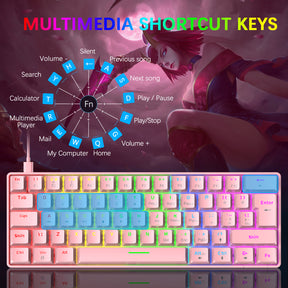 ZIYOU LANG T60 Mini 60% Percent Gaming Mechanical Keyboard UK Layout 19 Rainbow Light Up Compact Keyboard USB-C Cable for PC MAC