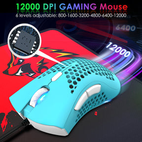 ZIYOU LANG K61 - 60% Compact Gaming Keyboard and Mouse Set UK Layout Ultralight 12000 DPI Breathable LED Honeycomb Shell Mouse