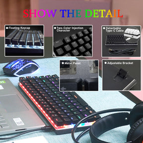 AJAZZ AK33 Mechanical Gaming Keyboard TKL 80% Compact Light Up Keyboard 82 Key Anti-Ghosting Detachable USB-C Cable for PC Mac