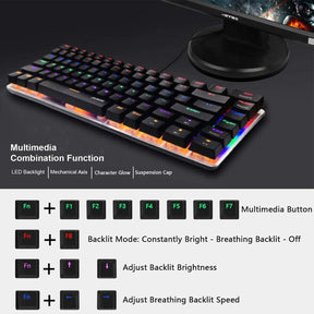 AJAZZ AK33 Gaming Mechanical Keyboard Type-C Computer Keyboard with Rainbow LED Backlit 82keys Anti-ghosting, Blue Switch