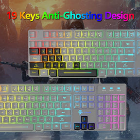 KUIYN T6 Wired Keyboard Mouse Combo 12 Chroma RGB Backlit Mechanical Feel Gaming Keyboard+2400DPI 6 Buttons LED Gaming Mouse+Mouse Pad