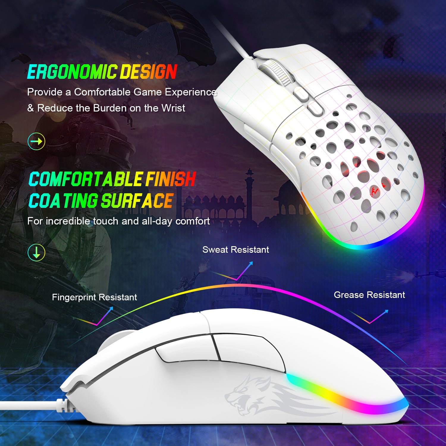 ZIYOU LANG D19 Wired RGB Gaming Mouse, 12000DPI, 7 Programmable Buttons, Adjustable Weights, Honeycomb Shell Mice for PC/PS4/XBOX