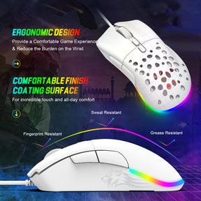 ZIYOU LANG D19 Wired RGB Gaming Mouse, 12000DPI, 7 Programmable Buttons, Adjustable Weights, Honeycomb Shell Mice for PC/PS4/XBOX