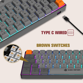 MAGIC-REFINER MK21 UK Layout 60% Mechanical Gaming Keyboard Mini Compact Wired Type C Dye-Sublimation PBT USB Water-resistant 14 Chroma RGB Illuminated