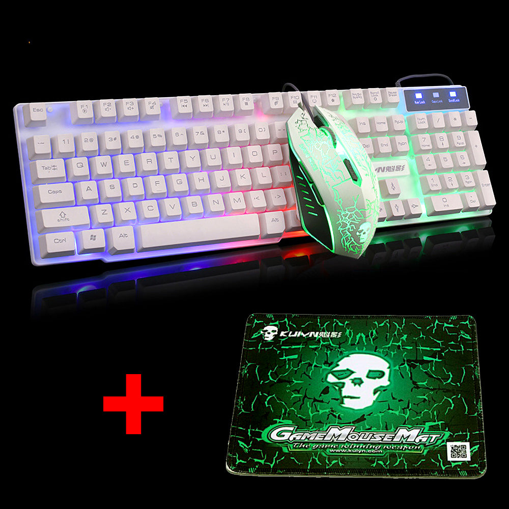 KUIYN T6 Wired Mechanical Feel Gaming Keyboard Rainbow LED 104 Keys USB illuminated light up+2400DPI 6 Buttons Optical Gaming Mouse Mice+Mouse Pad