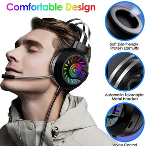 MAMBASNAKE M10 Over-Head Gaming Headphone, 3.5mm Stereo Wired, RGB Rainbow Backlit, Stereo Surround Sound,Noise Canceling Microphone