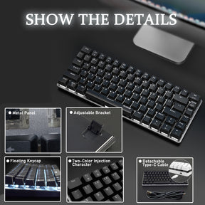 AJAZZ AK33 Mechanical Gaming Keyboard TKL 80% Compact Light Up Keyboard 82 Key Anti-Ghosting Detachable USB-C Cable for PC Mac