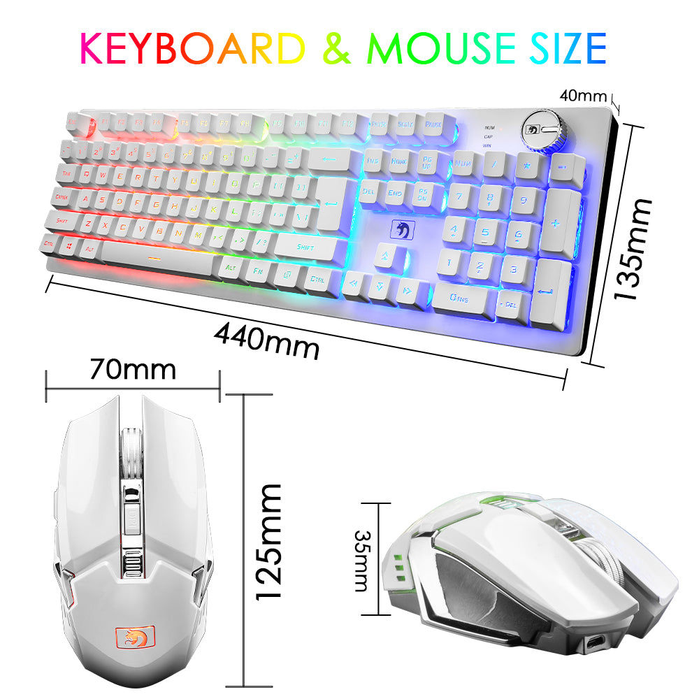 MAMBASNAKE K620 Wireless Gaming Keyboard & Mouse Combo,Mechanical Feel 100% Light Up Keyboard 4800mAh Rechargeable+PC Gaming Mice