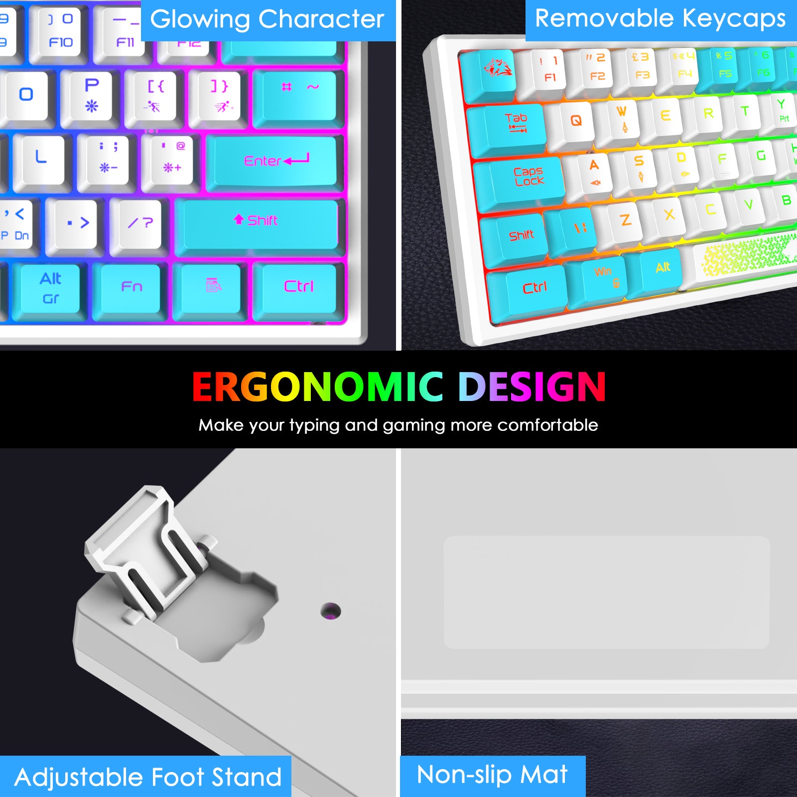 ZIYOU LANG K61 - 60 Percent Compact Gaming Keyboard UK Layout Ultralight LED Backlit Mechanical Feel PS4 Laptop PC Accessories