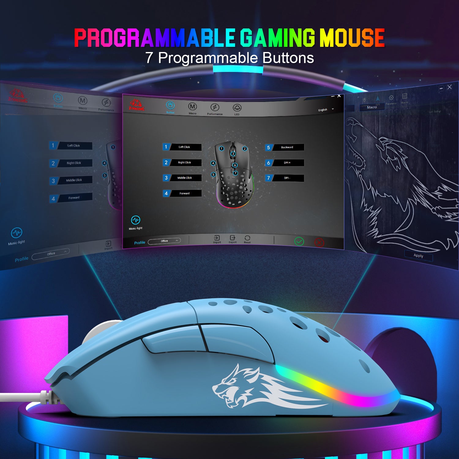 ZIYOU LANG D19 Wired RGB Gaming Mouse, 12000DPI, 7 Programmable Buttons, Adjustable Weights, Honeycomb Shell Mice for PC/PS4/XBOX