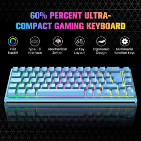 MAGIC-REFINER MK26 60% Gaming Keyboard,RGB Chroma Backlit Wried Ultra-Compact Mini Mechanical Keyboard 68 Key for PC, MAC, PS4