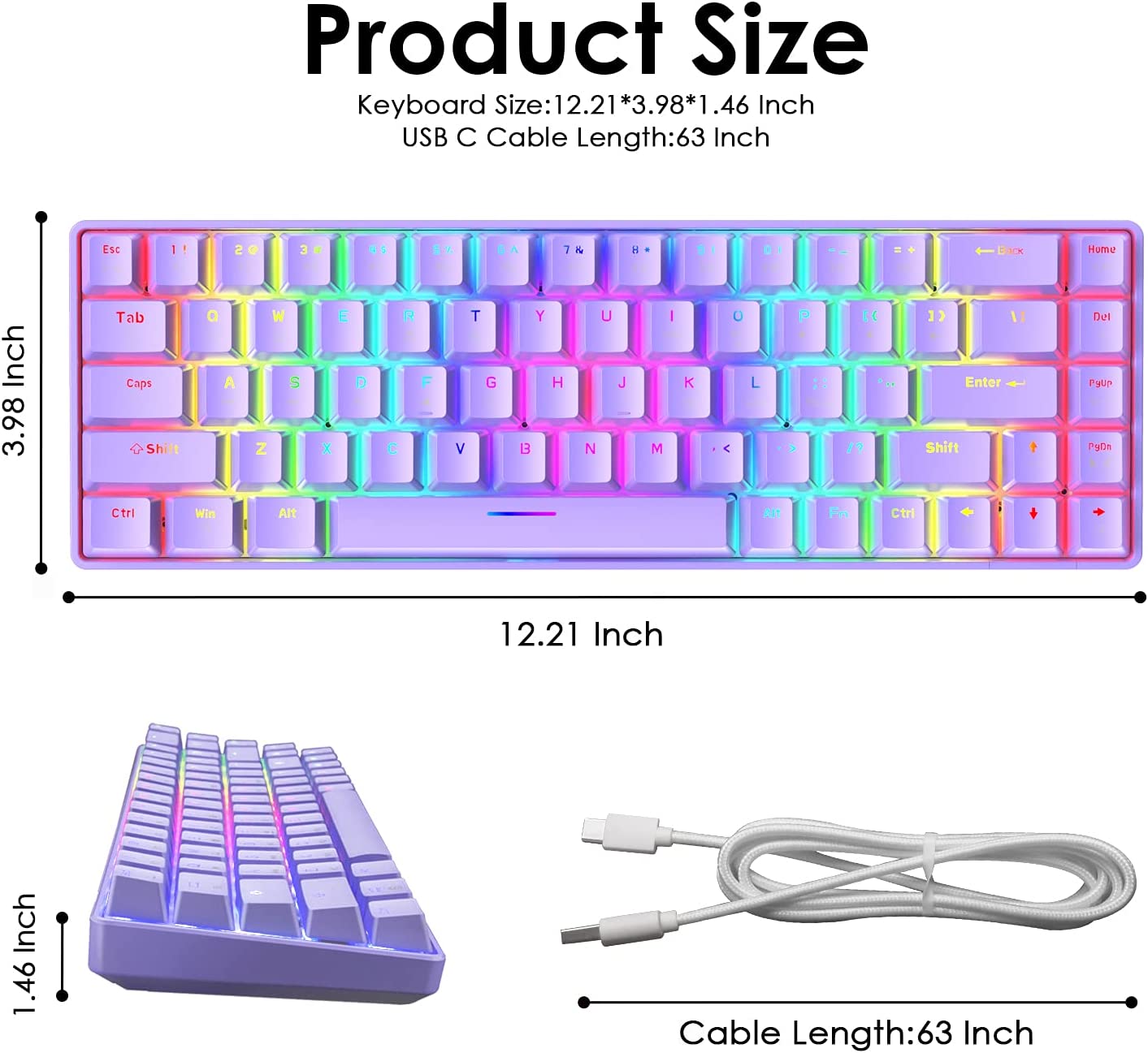 ZIYOU LANG T8 60% Mechanical Mini Gaming Keyboard Compact Type C Wired 68 Keys LED Backlit USB Waterproof Keyboard 18 Chroma RGB