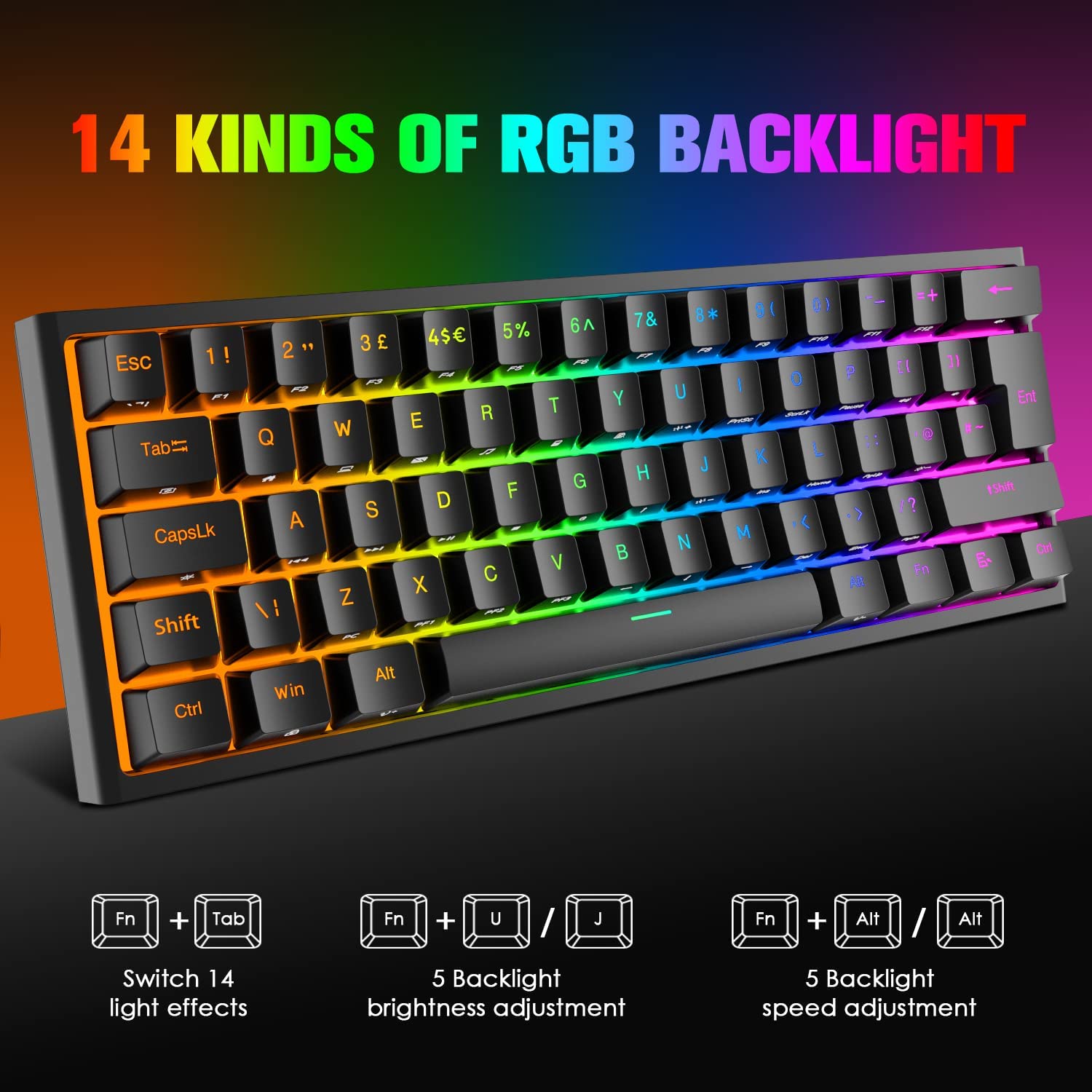 MAGIC-REFINER MK25 PRO UK Layout 60% Mechanical Keyboard, 14 RGB Backlit, Dye-Sublimation Keycap, for PC, White Grey (Red Switch)